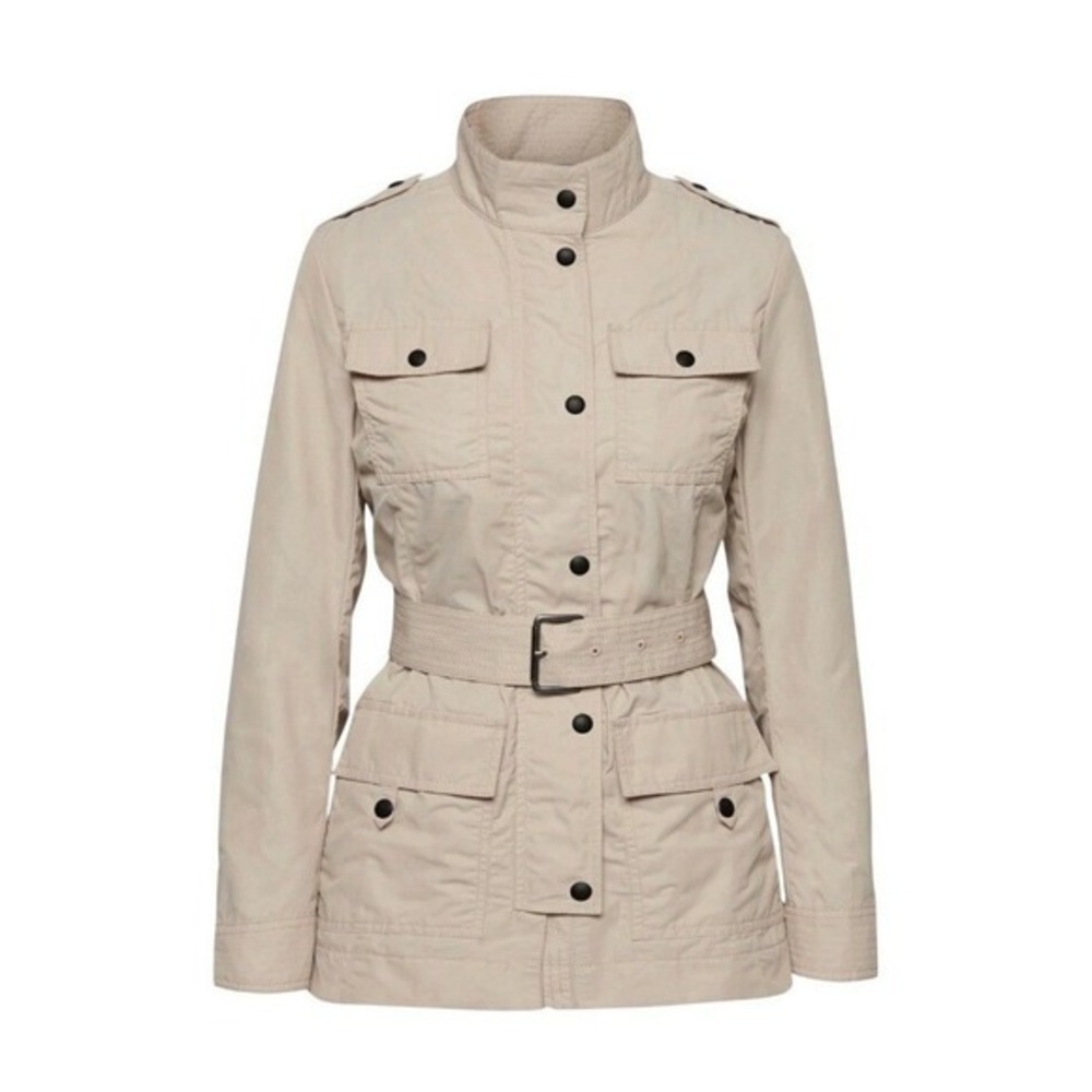 Banana Republic Lorainne Utility Jacket Wax‎ Coated Cotton Stone Beige Knit M